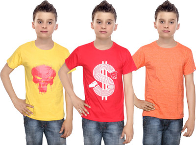 

IndiWeaves Boys Printed Cotton T Shirt(Multicolor, Pack of 3, Orange;red;yellow