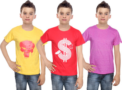 

IndiWeaves Boys Printed Cotton T Shirt(Multicolor, Pack of 3, Pink;red;yellow