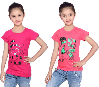 

IndiWeaves Girls Printed Cotton T Shirt(Multicolor, Pack of 2, Pink;red