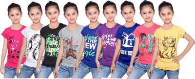 

IndiWeaves Girls Printed Cotton T Shirt(Multicolor, Pack of 9, Black;blue;grey;pink;purple;red;white;yellow