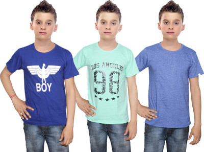 

IndiWeaves Boys Printed Cotton T Shirt(Multicolor, Pack of 3, Blue;green