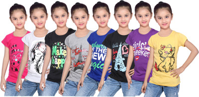 

IndiWeaves Girls Printed Cotton T Shirt(Multicolor, Pack of 8, Black;blue;grey;pink;purple;white;yellow