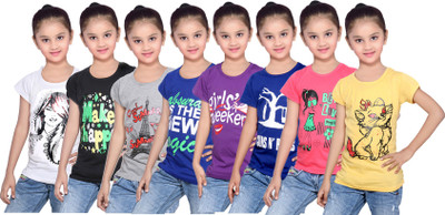 

IndiWeaves Girls Printed Cotton T Shirt(Multicolor, Pack of 8, Black;blue;grey;purple;red;white;yellow