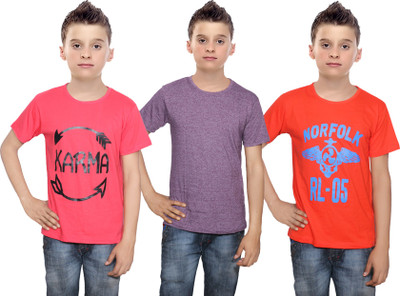 

IndiWeaves Boys Printed Cotton T Shirt(Multicolor, Pack of 3, Orange;purple;red