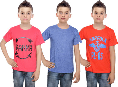 

IndiWeaves Boys Printed Cotton T Shirt(Multicolor, Pack of 3, Blue;orange;red