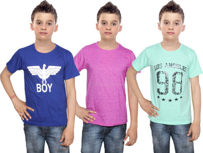 

IndiWeaves Boys Printed Cotton T Shirt(Multicolor, Pack of 3, Blue;green;pink
