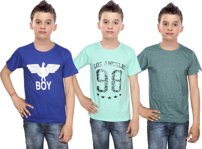 

IndiWeaves Boys Printed Cotton T Shirt(Multicolor, Pack of 3, Blue;green