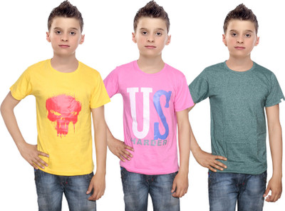 

IndiWeaves Boys Printed Cotton T Shirt(Multicolor, Pack of 3, Green;pink;yellow