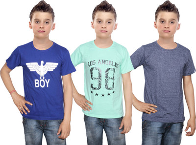 

IndiWeaves Boys Printed Cotton T Shirt(Multicolor, Pack of 3, Blue;green