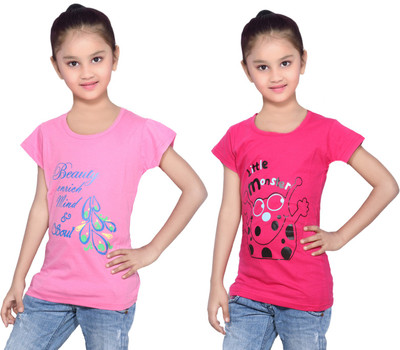 

IndiWeaves Girls Printed Cotton T Shirt(Multicolor, Pack of 2, Pink
