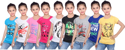 

IndiWeaves Girls Printed Cotton T Shirt(Multicolor, Pack of 9, Black;blue;grey;pink;white;yellow