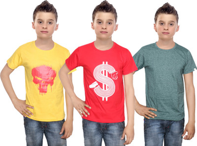 

IndiWeaves Boys Printed Cotton T Shirt(Multicolor, Pack of 3, Green;red;yellow