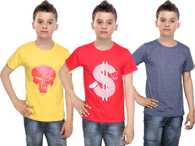 

IndiWeaves Boys Printed Cotton T Shirt(Multicolor, Pack of 3, Blue;red;yellow