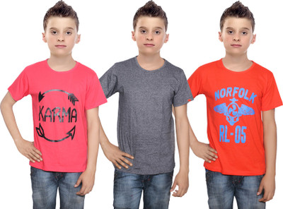 

IndiWeaves Boys Printed Cotton T Shirt(Multicolor, Pack of 3, Black;orange;red
