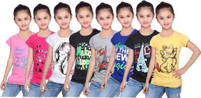 

IndiWeaves Girls Printed Cotton T Shirt(Multicolor, Pack of 8, Black;blue;grey;pink;white;yellow