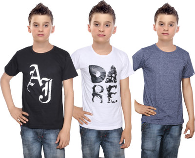 

IndiWeaves Boys Printed Cotton T Shirt(Multicolor, Pack of 3, Black;blue;white
