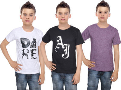 

IndiWeaves Boys Printed Cotton T Shirt(Multicolor, Pack of 3, Black;purple;white