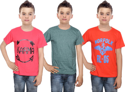 

IndiWeaves Boys Printed Cotton T Shirt(Multicolor, Pack of 3, Green;orange;red