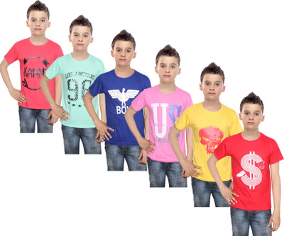 

IndiWeaves Boys Printed Cotton T Shirt(Multicolor, Pack of 6, Blue;green;pink;red;yellow