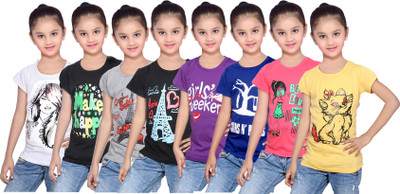 

IndiWeaves Girls Printed Cotton T Shirt(Multicolor, Pack of 8, Black;blue;grey;purple;red;white;yellow