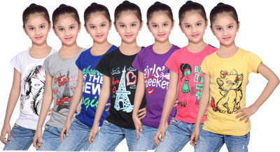 

IndiWeaves Girls Printed Cotton T Shirt(Yellow, Pack of 7, Black;blue;grey;purple;red;white;yellow