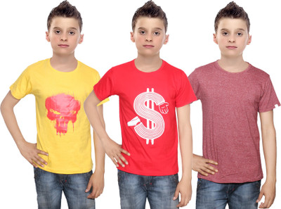 

IndiWeaves Boys Printed Cotton T Shirt(Multicolor, Pack of 3, Brown;red;yellow