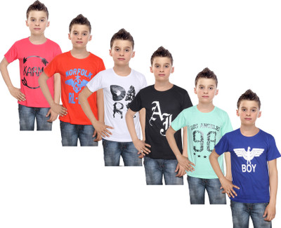 

IndiWeaves Boys Printed Cotton T Shirt(Multicolor, Pack of 6, Black;blue;green;orange;red;white