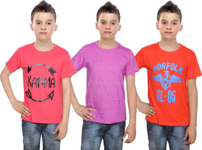 

IndiWeaves Boys Printed Cotton T Shirt(Multicolor, Pack of 3, Orange;pink;red