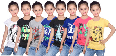 

IndiWeaves Girls Printed Cotton T Shirt(Multicolor, Pack of 8, Black;blue;grey;red;white;yellow