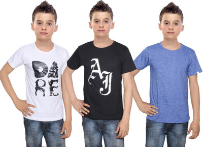 

IndiWeaves Boys Printed Cotton T Shirt(Multicolor, Pack of 3, Black;blue;white