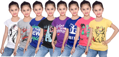 

IndiWeaves Girls Printed Cotton T Shirt(Multicolor, Pack of 8, Black;blue;grey;purple;red;white;yellow