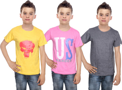 

IndiWeaves Boys Printed Cotton T Shirt(Multicolor, Pack of 3, Black;pink;yellow