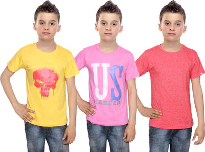 

IndiWeaves Boys Printed Cotton T Shirt(Multicolor, Pack of 3, Pink;red;yellow