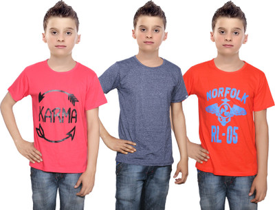 

IndiWeaves Boys Printed Cotton T Shirt(Multicolor, Pack of 3, Blue;orange;red