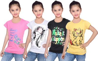 

IndiWeaves Girls Printed Cotton T Shirt(Multicolor, Pack of 4, Black;pink;white;yellow