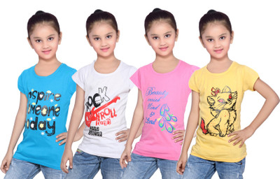 

IndiWeaves Girls Printed Cotton T Shirt(Multicolor, Pack of 4, Blue;pink;white;yellow