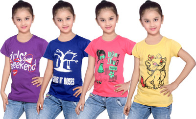 

IndiWeaves Girls Printed Cotton T Shirt(Multicolor, Pack of 4, Blue;purple;red;yellow