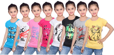 

IndiWeaves Girls Printed Cotton T Shirt(Multicolor, Pack of 8, Black;blue;grey;pink;white;yellow