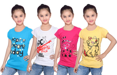 

IndiWeaves Girls Printed Cotton T Shirt(Multicolor, Pack of 4, Blue;pink;white;yellow