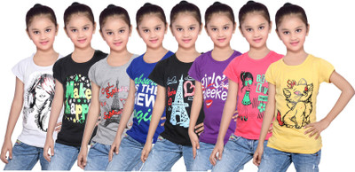 

IndiWeaves Girls Printed Cotton T Shirt(Multicolor, Pack of 8, Black;blue;grey;purple;red;white;yellow
