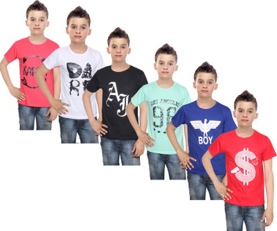 

IndiWeaves Boys Printed Cotton T Shirt(Multicolor, Pack of 6, Black;blue;green;red;white