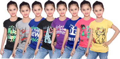 

IndiWeaves Girls Printed Cotton T Shirt(Multicolor, Pack of 8, Black;blue;grey;purple;red;yellow
