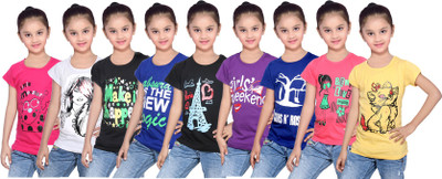 

IndiWeaves Girls Printed Cotton T Shirt(Multicolor, Pack of 9, Black;blue;pink;purple;red;white;yellow