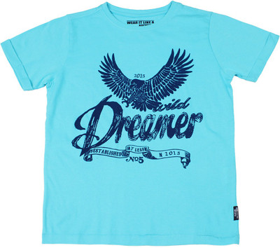 

Flying Machine Boys Solid Cotton T Shirt, Scuba blue