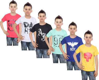 

IndiWeaves Boys Printed Cotton T Shirt(Multicolor, Pack of 6, Black;blue;green;red;white;yellow