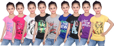 

IndiWeaves Girls Printed Cotton T Shirt(Multicolor, Pack of 9, Black;blue;grey;pink;purple;white;yellow