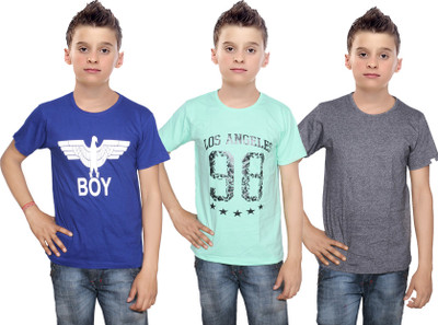 

IndiWeaves Boys Printed Cotton T Shirt(Multicolor, Pack of 3, Black;blue;green