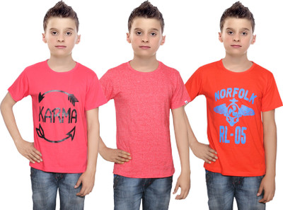 

IndiWeaves Boys Printed Cotton T Shirt(Multicolor, Pack of 3, Orange;red