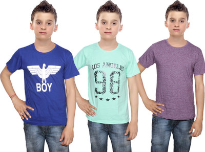 

IndiWeaves Boys Printed Cotton T Shirt(Multicolor, Pack of 3, Blue;green;purple