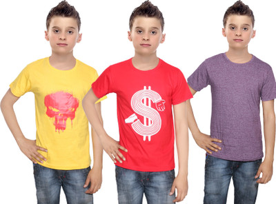 

IndiWeaves Boys Printed Cotton T Shirt(Multicolor, Pack of 3, Purple;red;yellow